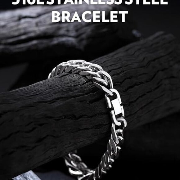 Cuban Link Chain Bracelet for Men Silver Chunky Chain Jewelry - Picture 4 of 5